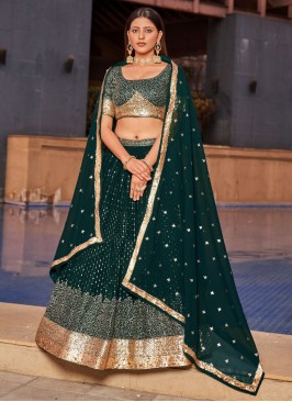Georgette Thread Work Trendy Lehenga Choli in Green