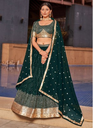 Georgette Thread Work Trendy Lehenga Choli in Green