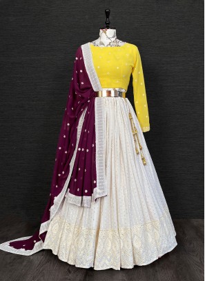 Georgette Trendy Lehenga Choli in Off White