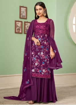 Georgette Trendy Salwar Suit in Purple