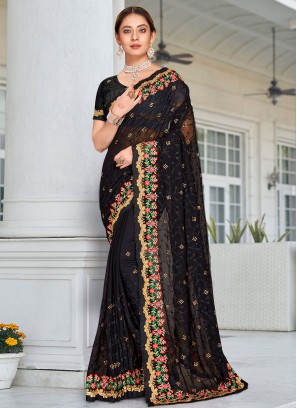 Georgette Trendy Saree in Black