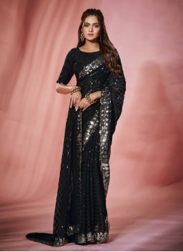 Georgette Trendy Saree in Black