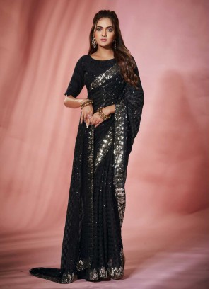 Georgette Trendy Saree in Black