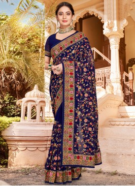 Georgette Trendy Saree in Navy Blue