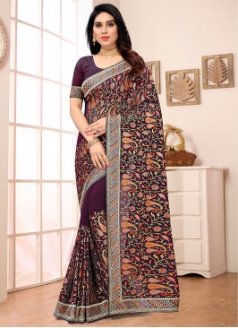 Georgette Wine Classic Designer Saree