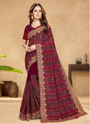 Georgette Wine Contemporary Saree