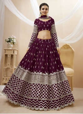 Georgette Wine Sequins A Line Lehenga Choli