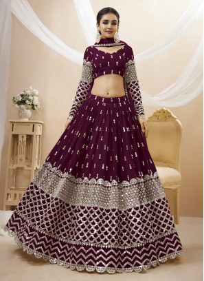 Georgette Wine Sequins A Line Lehenga Choli