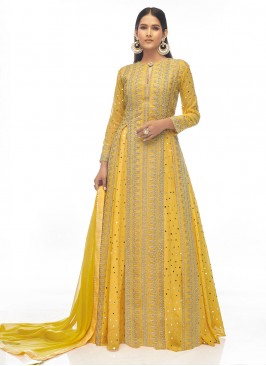 Georgette Yellow Resham Designer Lehenga Choli