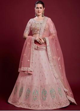 Georgette Zari A Line Lehenga Choli in Pink