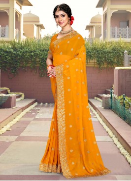 Georgette Zari Classic Saree in Orange