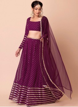 Georgette Zari Designer Long Lehenga Choli in Purp