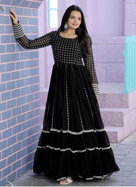 Georgette Zari Readymade Trendy Gown  in Black