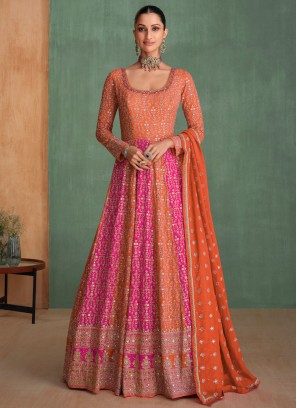 Georgette Zari Trendy Gown in Orange