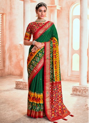 Gilded Green Cotton Silk Trendy Saree