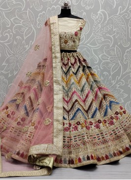 Gilded Multi Colour Silk A Line Lehenga Choli