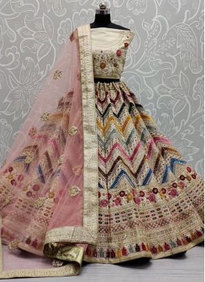 Gilded Multi Colour Silk A Line Lehenga Choli