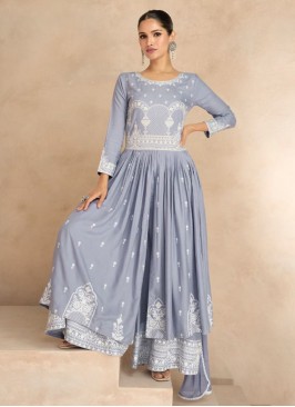 Gilded Rayon Grey Thread Designer Salwar Kameez