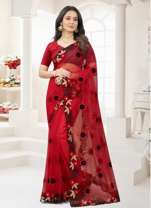 Gilded Resham Red Trendy Saree