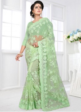 Gilded Sea Green Resham Net Classic Saree