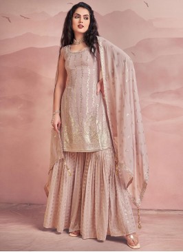 Gilded Sequins Georgette Peach Trendy Salwar Kameez