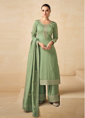 Gilded Silk Embroidered Straight Salwar Kameez