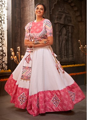 Gilded White Thread Cotton A Line Lehenga Choli