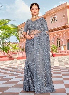 Girlish Grey Party Classic Saree