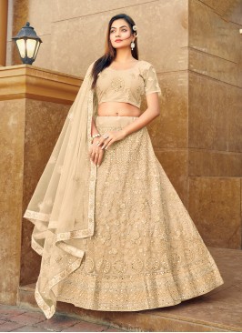 Girlish Resham Net Cream Trendy Lehenga Choli