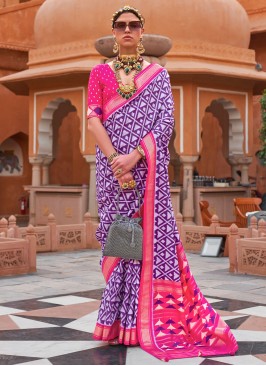 Girlish Silk Multi Colour Foil Print Contemporary Saree