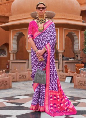 Girlish Silk Multi Colour Foil Print Contemporary Saree