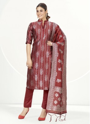 Glamorous Banarasi Silk Woven Brown Straight Salwar Kameez