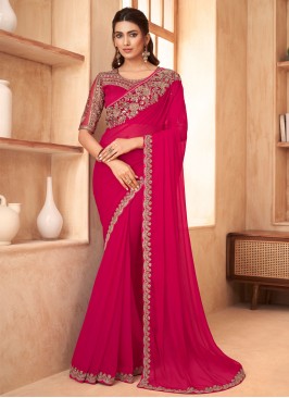 Glamorous Embroidered Pink Trendy Saree