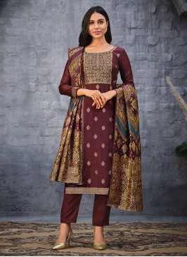 Glamorous Jacquard Silk Swarovski Pant Style Suit