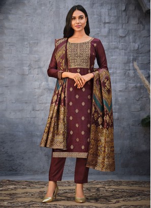 Glamorous Jacquard Silk Swarovski Pant Style Suit