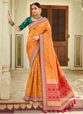 Glamorous Orange Banarasi Silk Trendy Saree