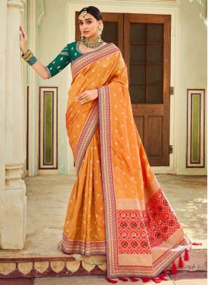 Glamorous Orange Banarasi Silk Trendy Saree