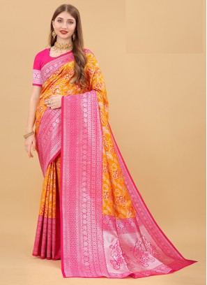 Glamorous Orange Color Festive Wear Weaving Saree