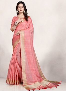 Glamorous Pink Color Party Wear Silk Saree