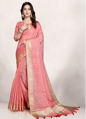 Glamorous Pink Color Party Wear Silk Saree