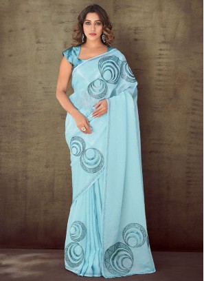 Glamorous Printed Faux Crepe Trendy Saree