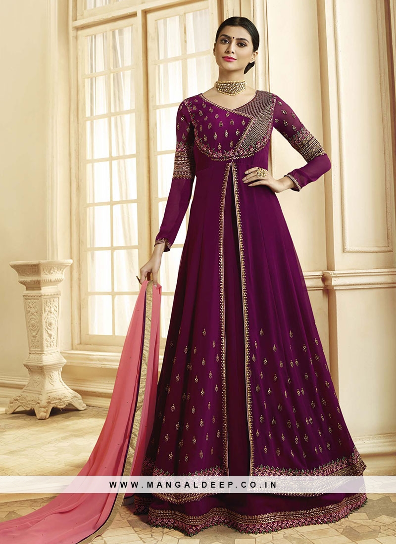 Glamorous Purple Color Designer Georgette Fancy Suit