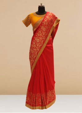 Glamorous Red Color Function Wear Saree In Silk Fabric