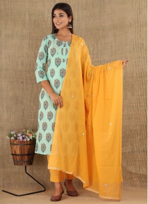 Gleaming Aqua Blue Cotton Readymade Salwar Suit