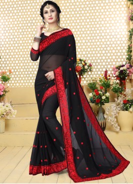 Gleaming Black Ceremonial Trendy Saree