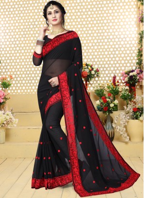 Gleaming Black Ceremonial Trendy Saree