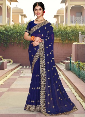 Gleaming Georgette Mehndi Contemporary Saree