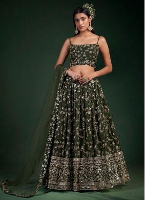 Gleaming Green Zari Georgette Lehenga Choli