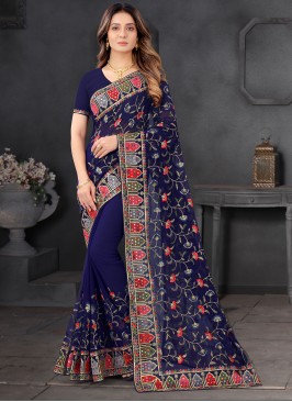 Gleaming Navy Blue Festival Designer Saree