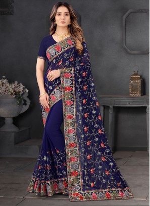 Gleaming Navy Blue Festival Designer Saree